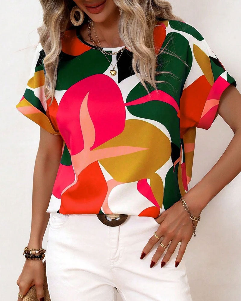 Fusion | Round Neck Colorful Print Short Sleeve T-Shirt