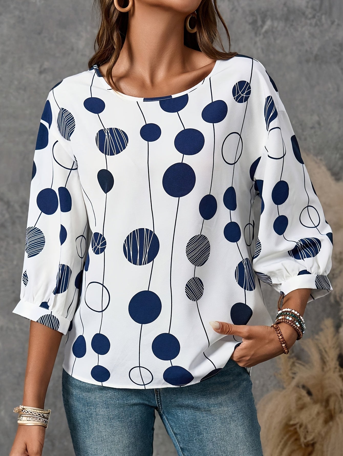Polka | Middle East Style Elegant Crew Neck Blouse