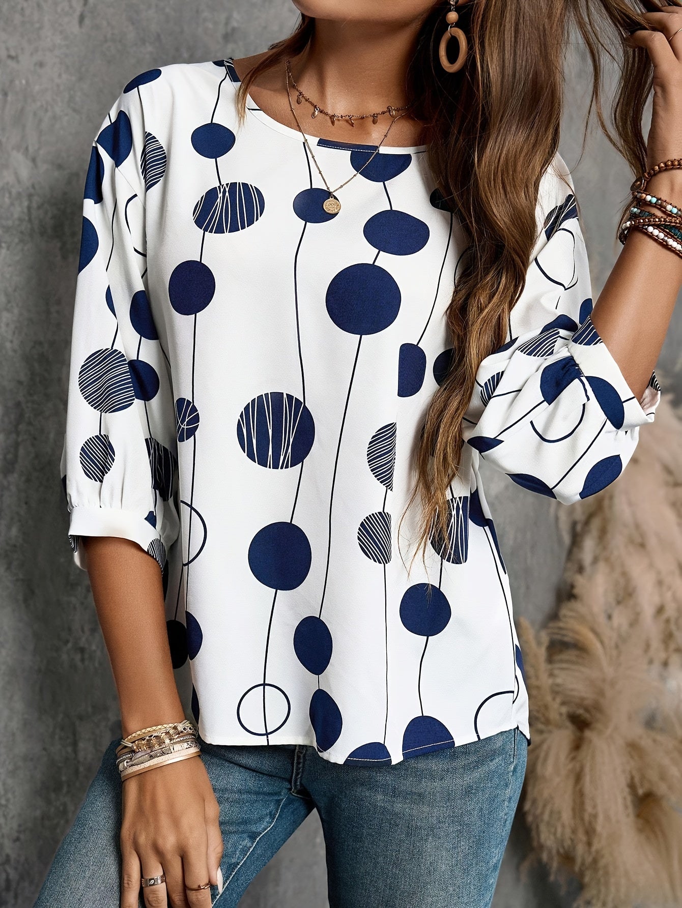 Polka | Middle East Style Elegant Crew Neck Blouse