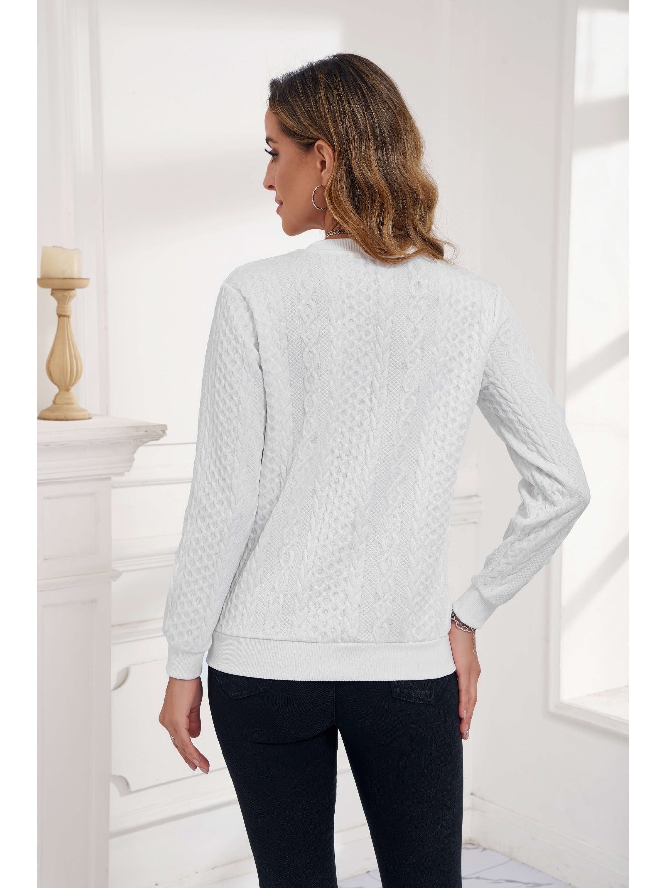 Cable Knit Pullover with Half-Zip Design
