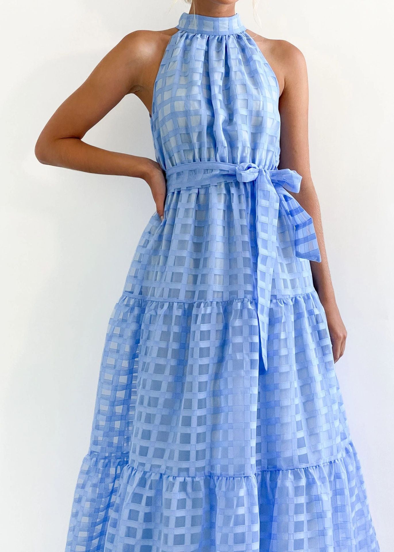 Hot Pink Halter Retro Maxi Summer Dress