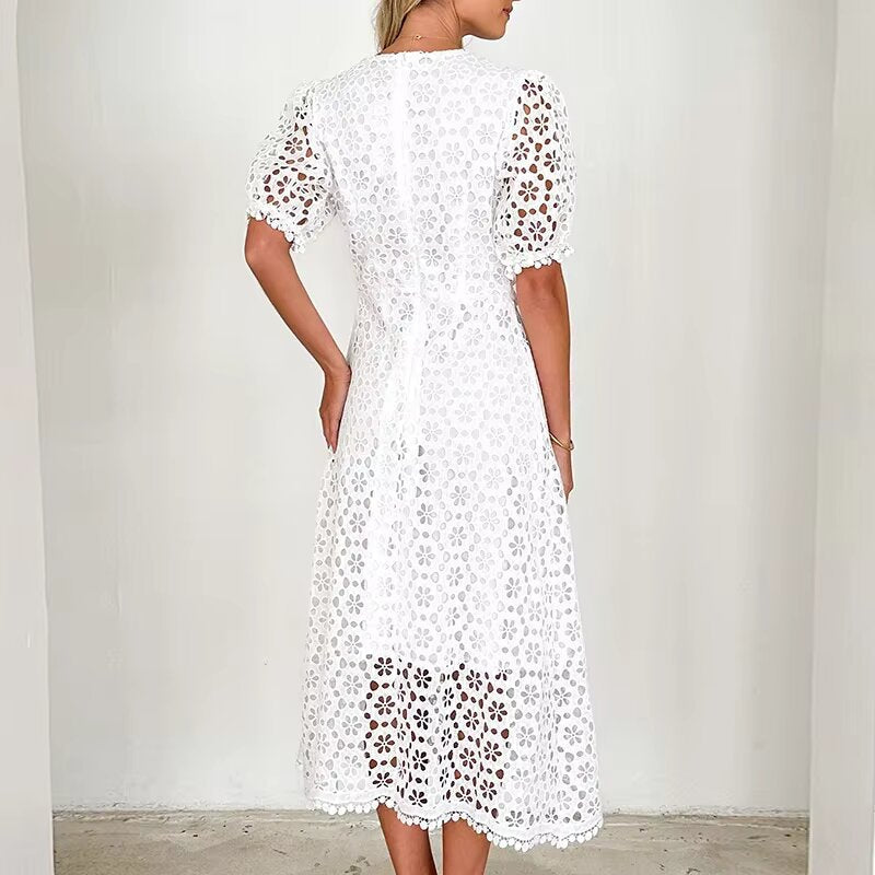 Aurora | V-Neck Maxi Dress with Puff Sleeves