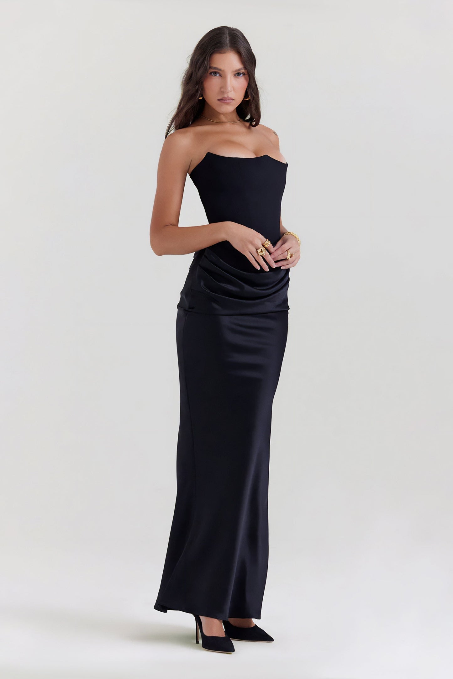 Emily Draped Strapless Maxi Dress