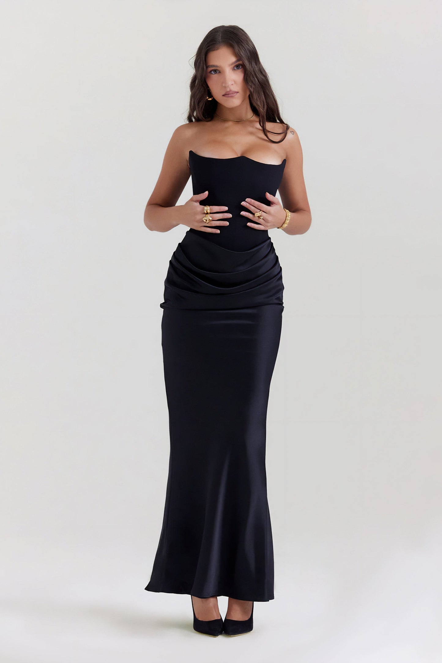 Emily Draped Strapless Maxi Dress