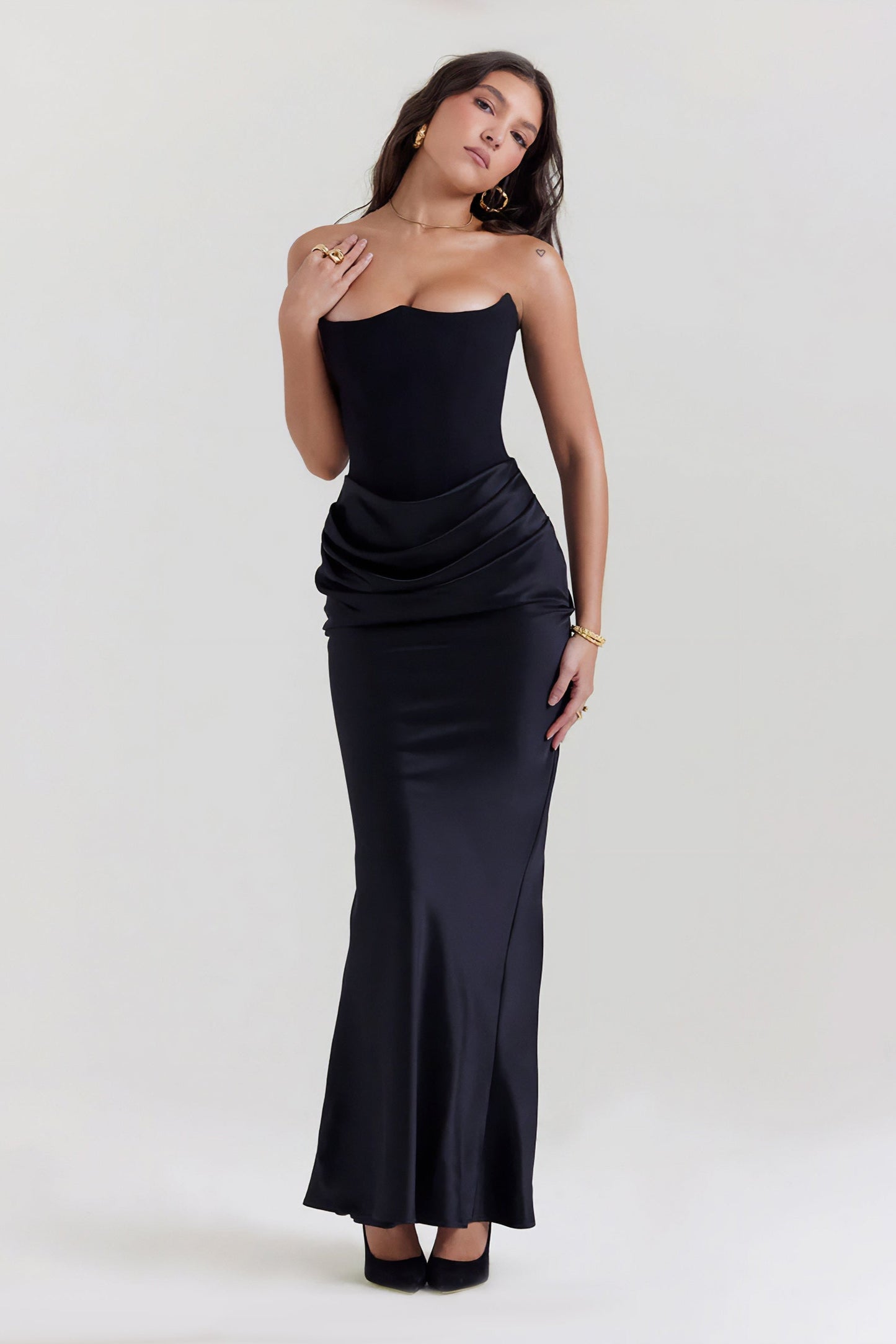 Emily Draped Strapless Maxi Dress