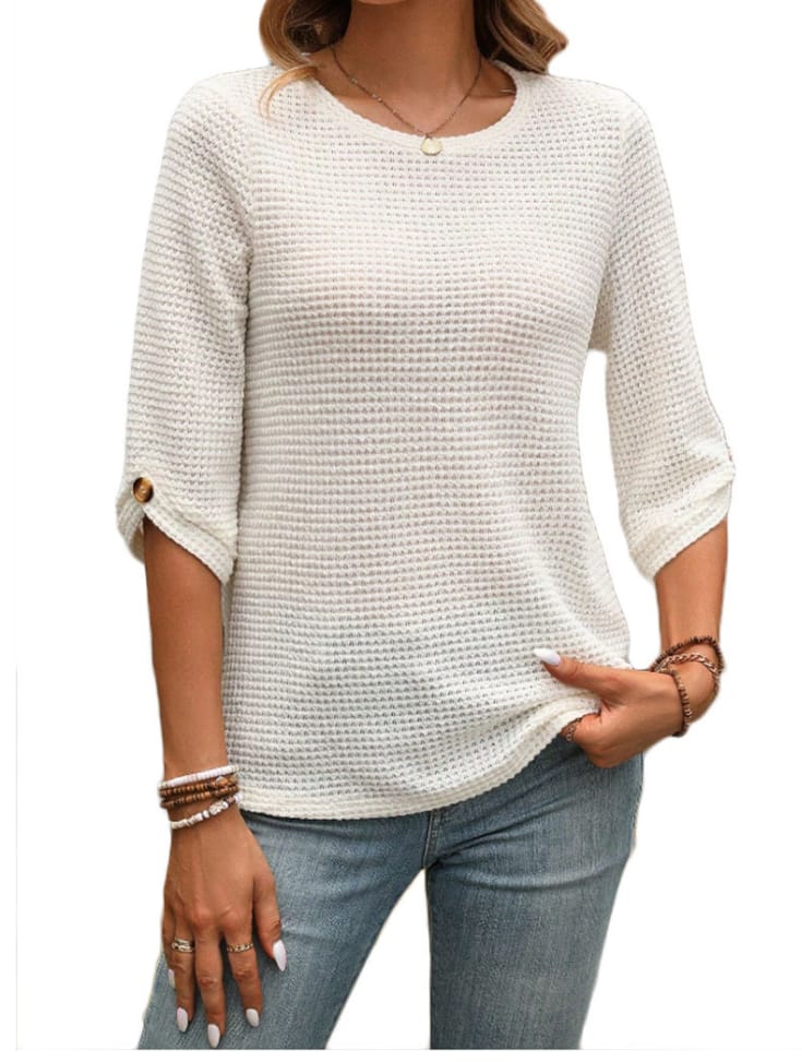 Aura | Waffle Solid Crew Neck Top