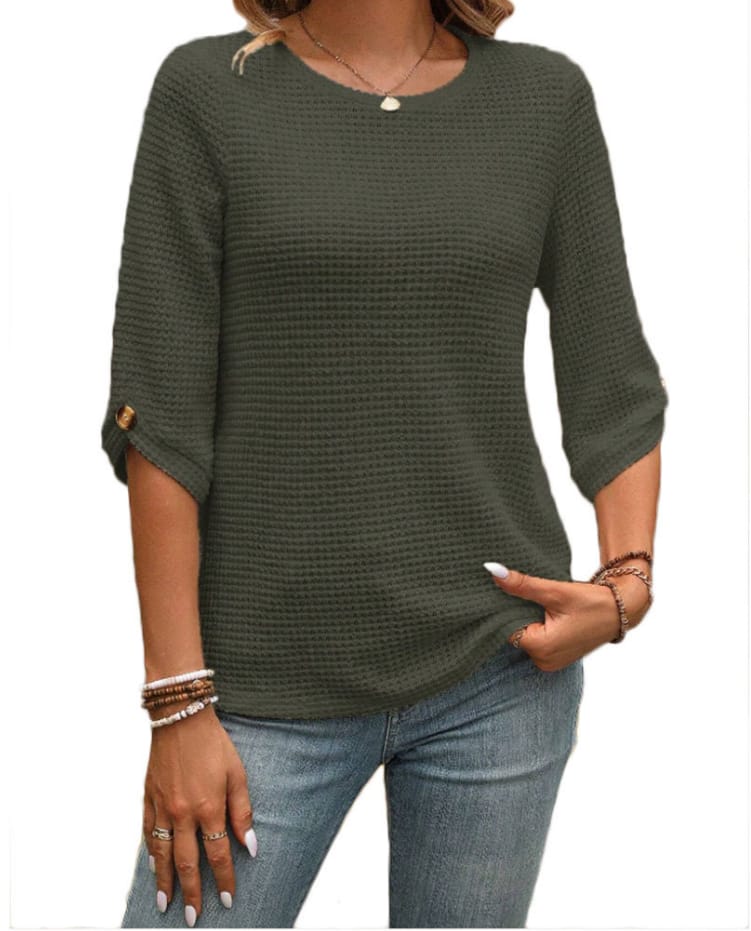 Aura | Waffle Solid Crew Neck Top