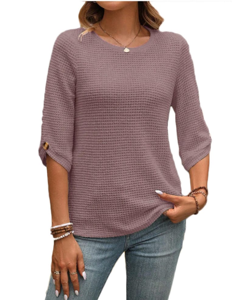 Aura | Waffle Solid Crew Neck Top