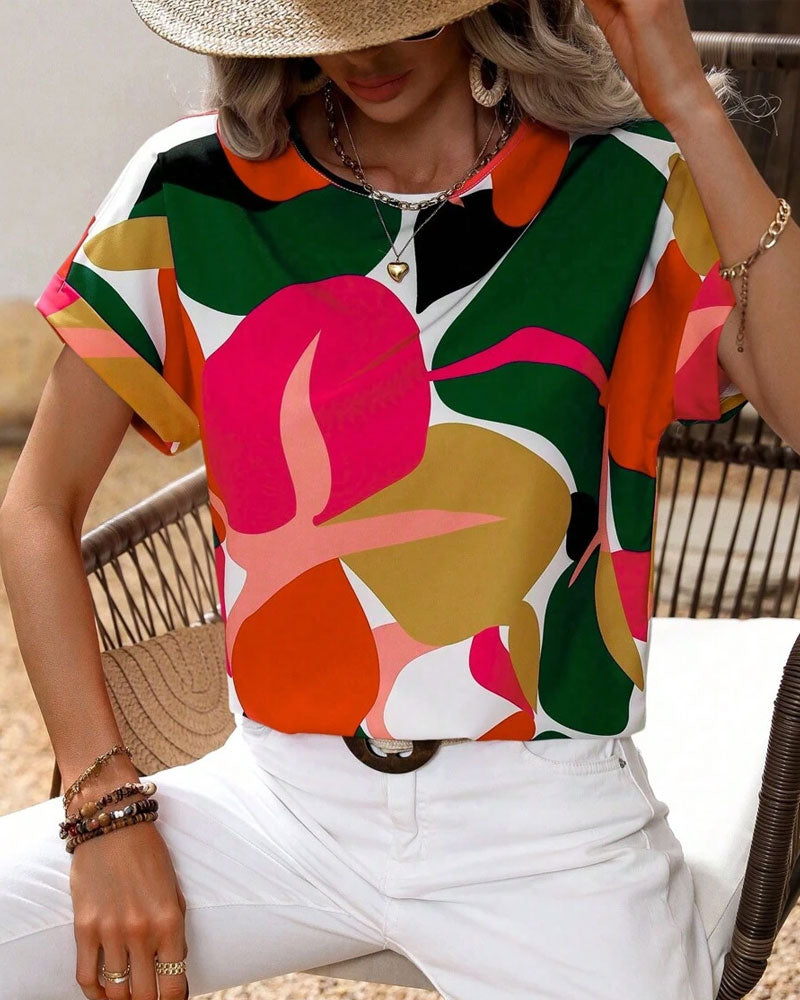 Fusion | Round Neck Colorful Print Short Sleeve T-Shirt