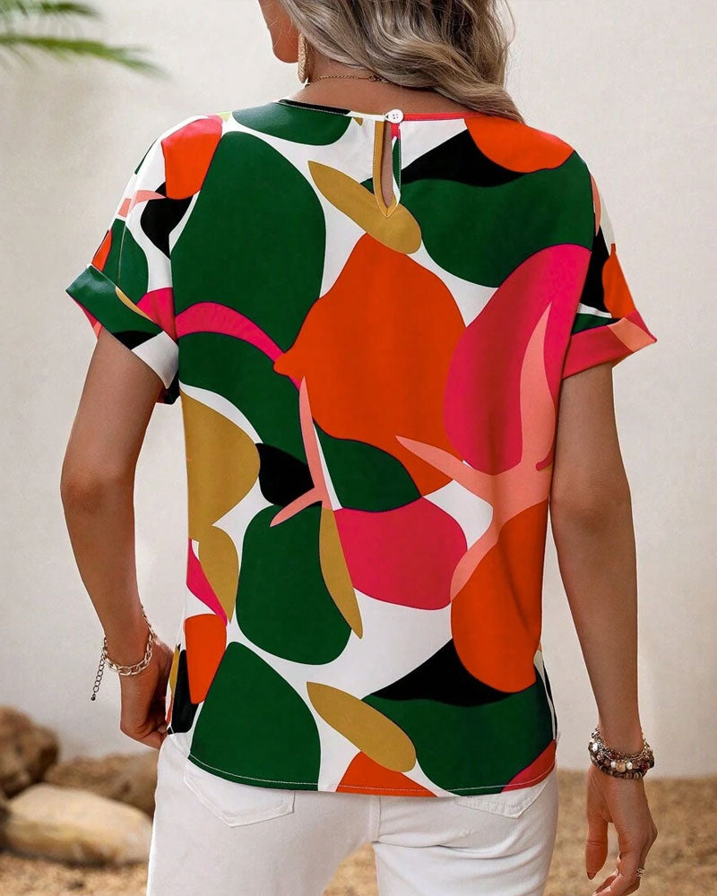 Fusion | Round Neck Colorful Print Short Sleeve T-Shirt