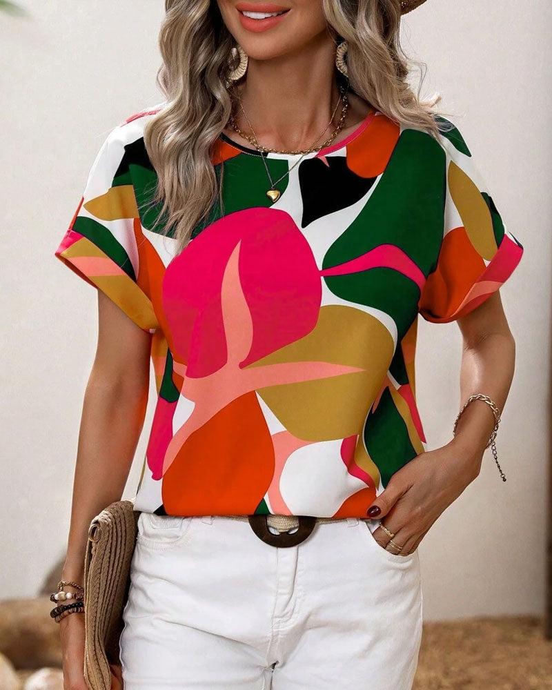 Fusion | Round Neck Colorful Print Short Sleeve T-Shirt
