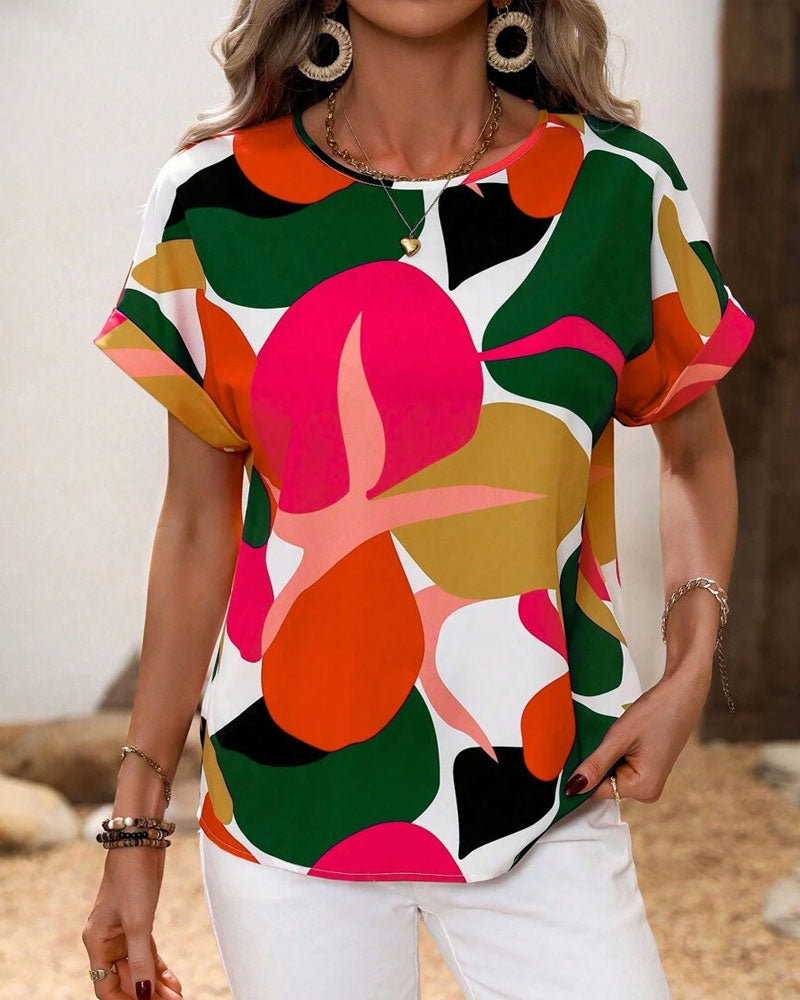 Fusion | Round Neck Colorful Print Short Sleeve T-Shirt