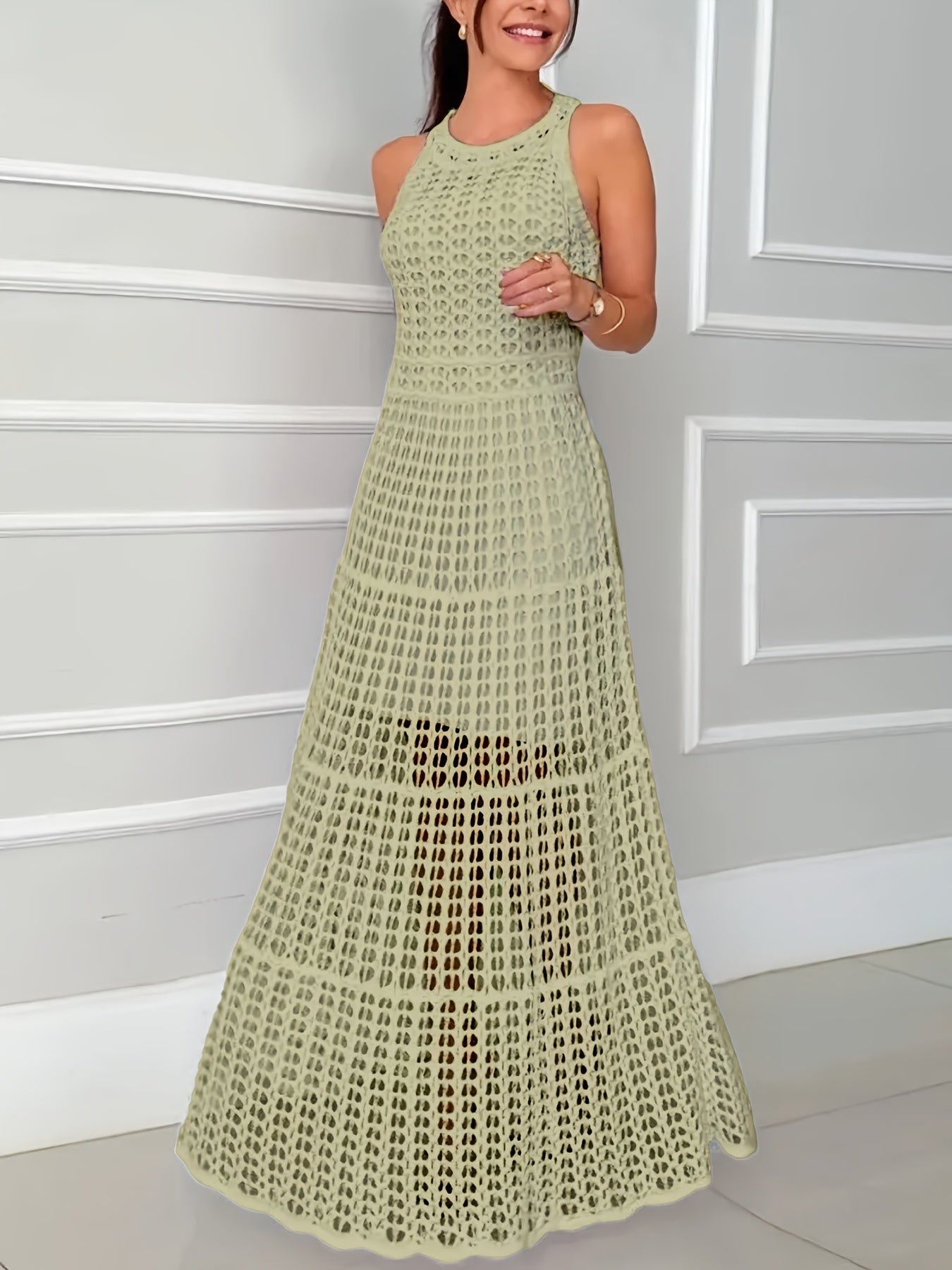 Elegant Sleeveless Knit Beach Cover-Up Dress