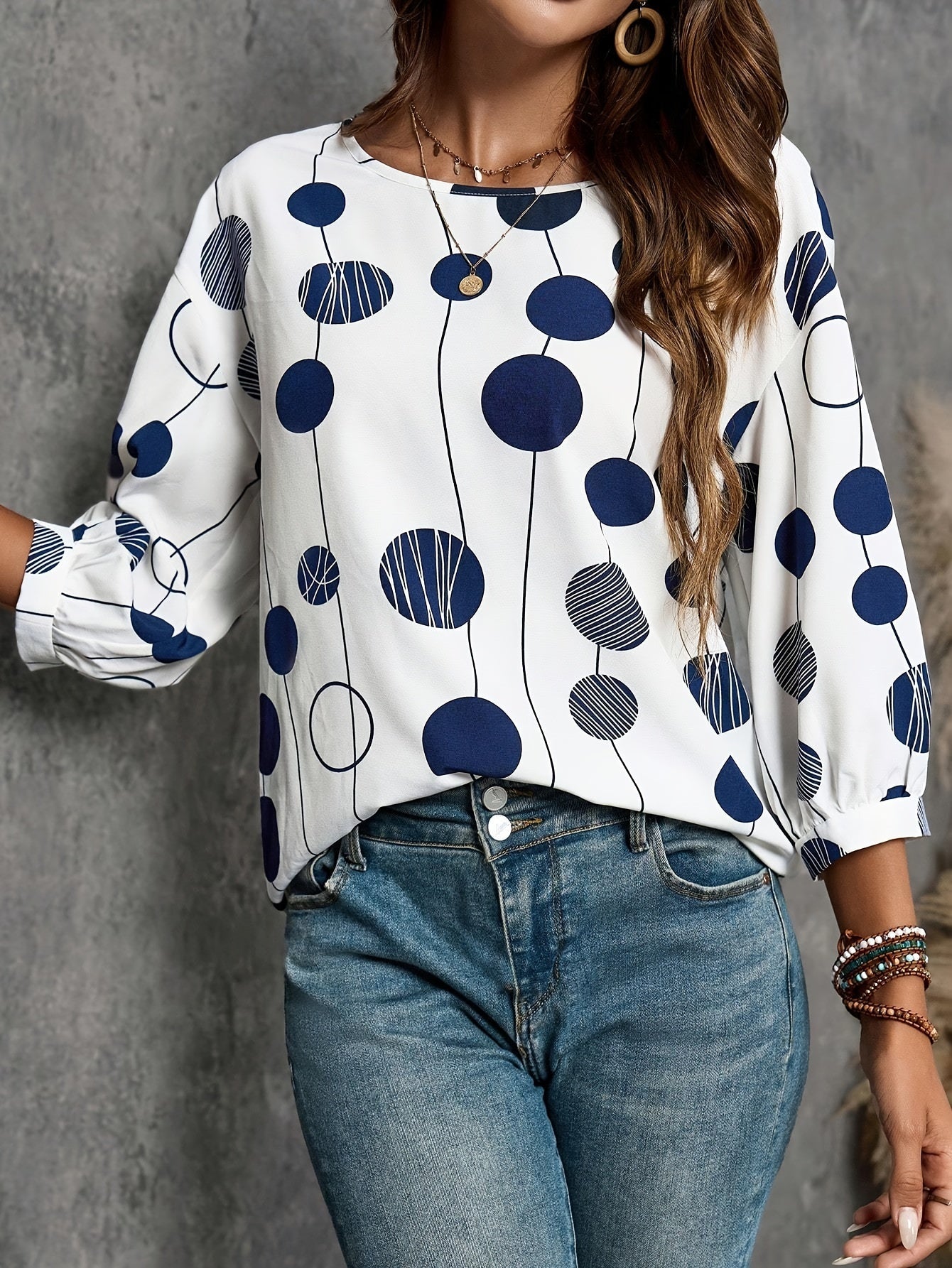Polka | Middle East Style Elegant Crew Neck Blouse