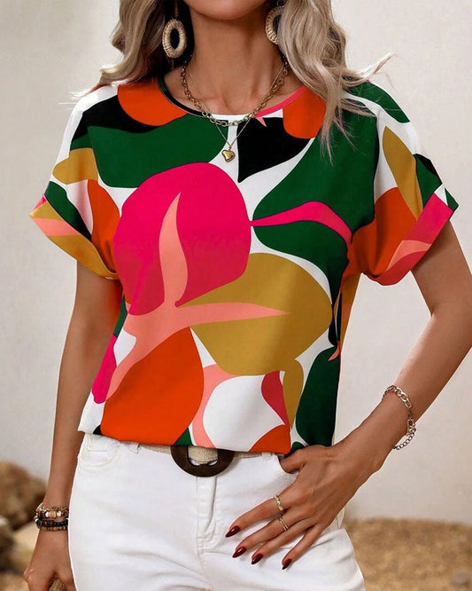Fusion | Round Neck Colorful Print Short Sleeve T-Shirt