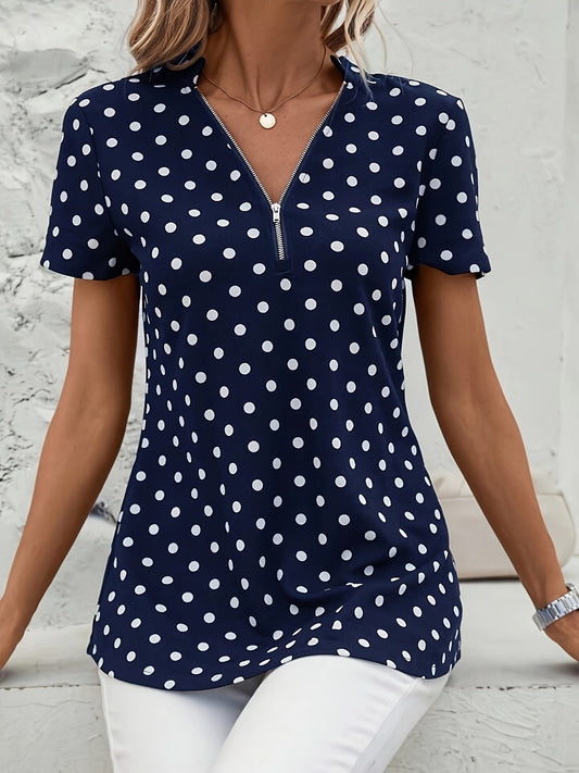 Polka | Elegant V Neck Short Sleeve Blouse