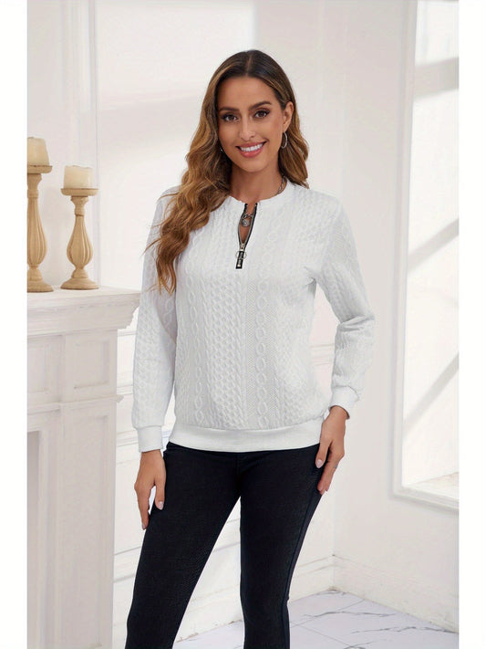 Cable Knit Pullover with Half-Zip Design