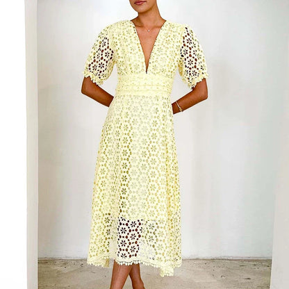 Aurora | V-Neck Maxi Dress with Puff Sleeves