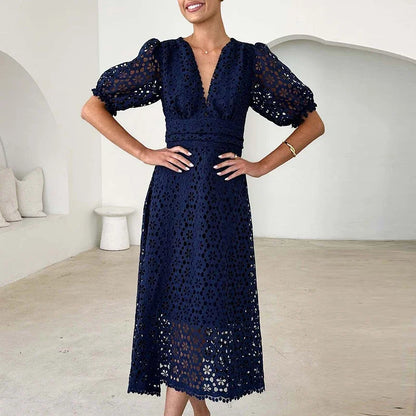 Aurora | V-Neck Maxi Dress with Puff Sleeves