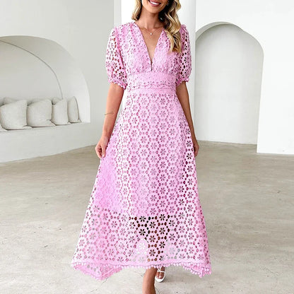 Aurora | V-Neck Maxi Dress with Puff Sleeves